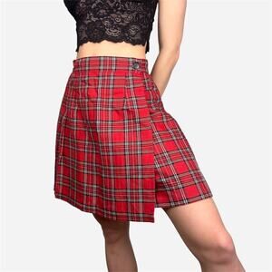 Vintage red plaid pleated skirt schoolgirl - fits like modern XS